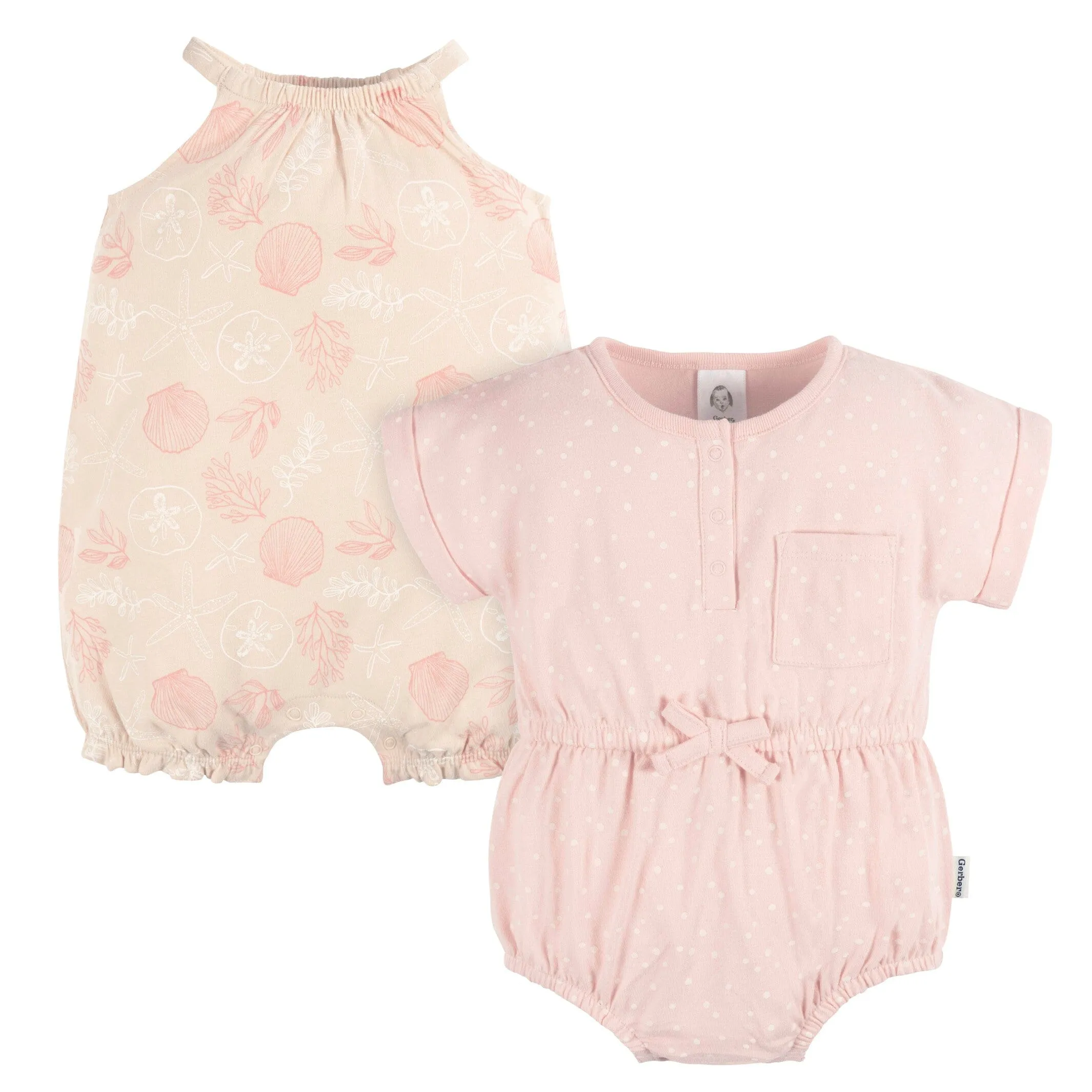 2-Pack Baby Girls Seashells Rompers