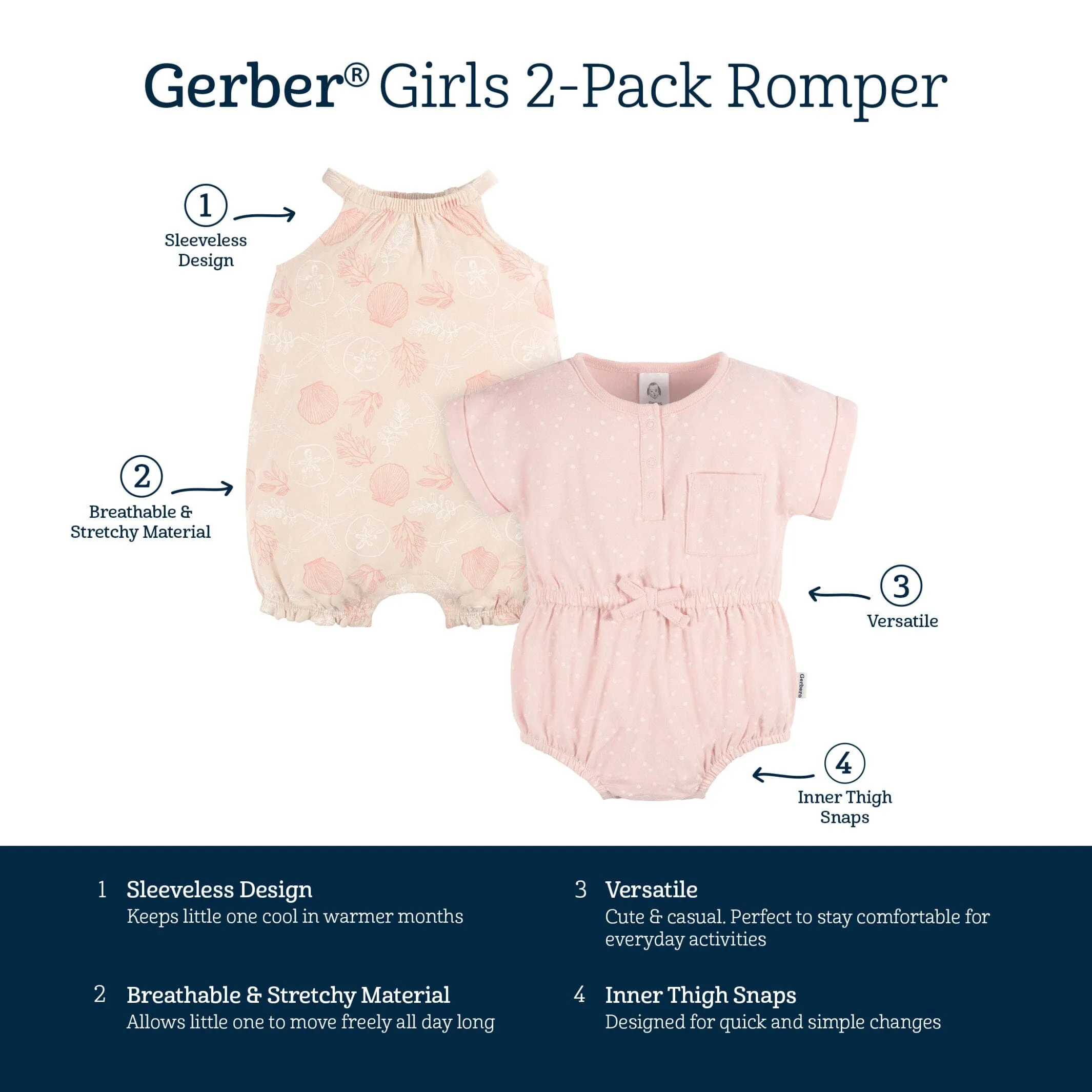 2-Pack Baby Girls Seashells Rompers