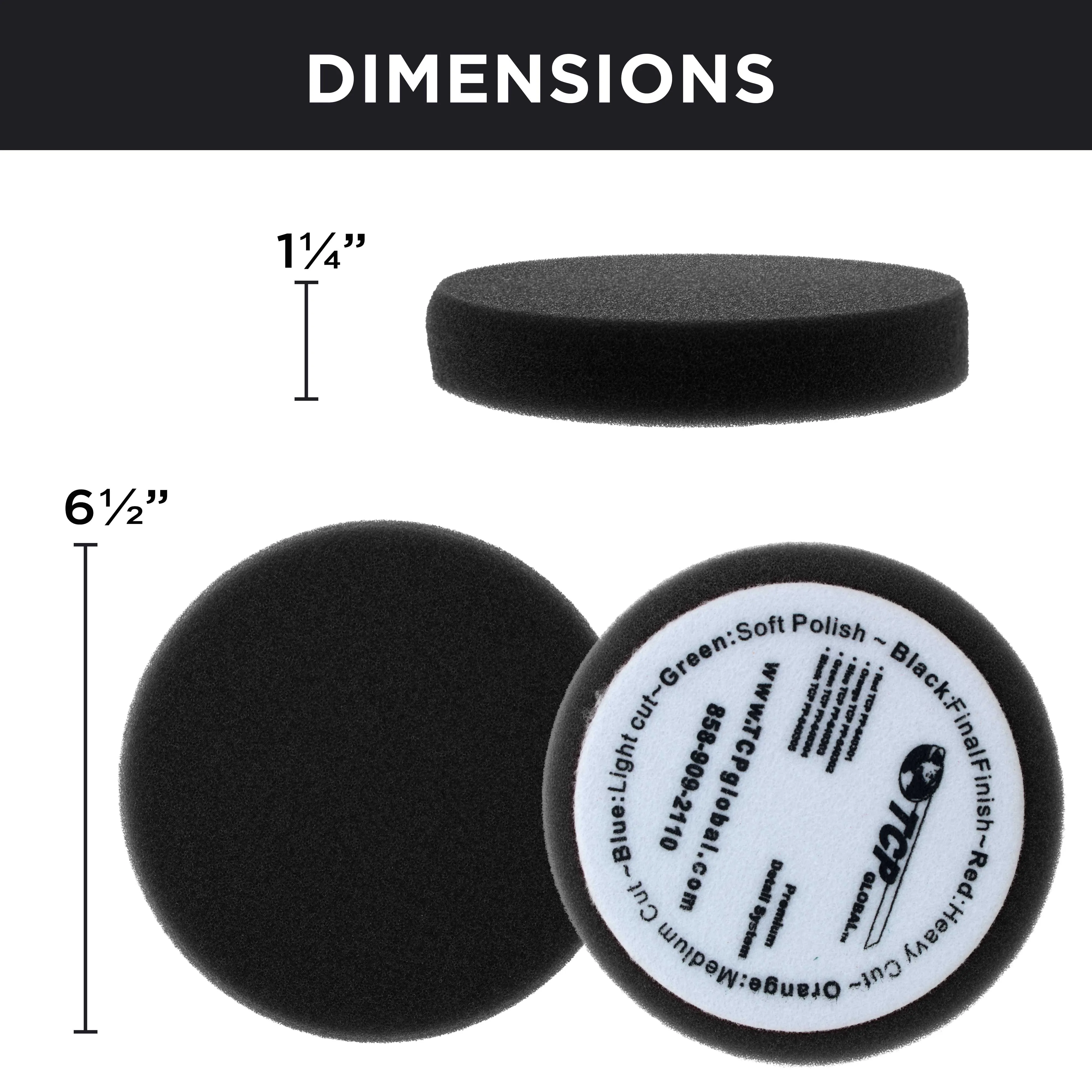 6.5" Black Flat Final Finishing Grip Foam Polish Pad - DA Hook & Loop