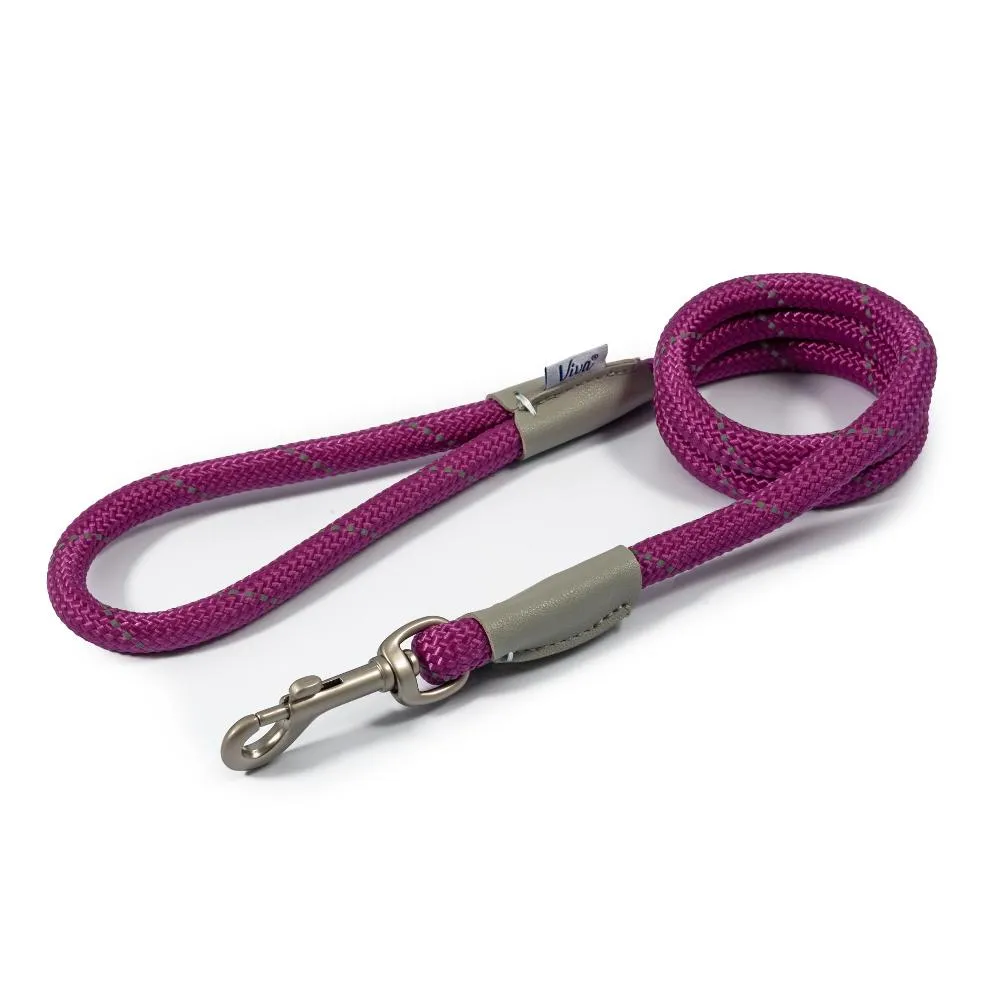 Ancol Viva Dog Rope Lead Snap Hook Reflective Purple 2 Sizes