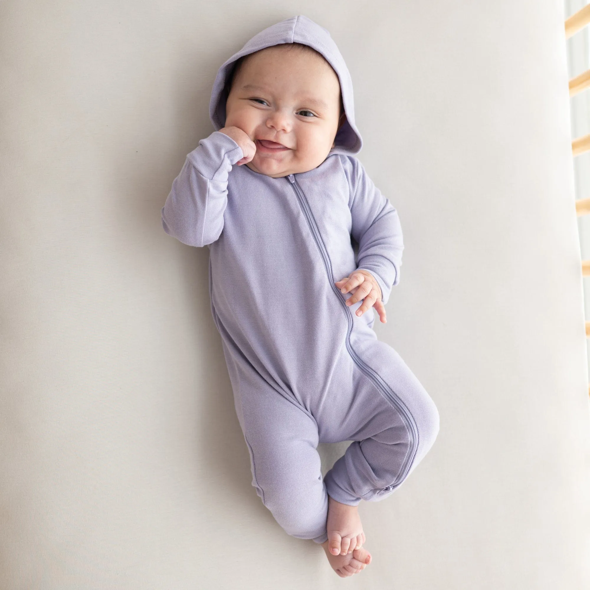 Bamboo Jersey Hooded Zippered Romper in Taro