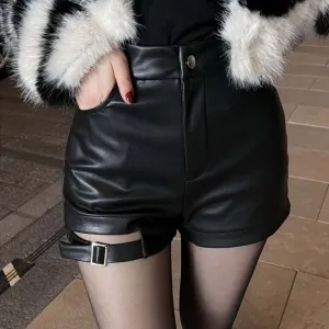 Black PU Shorts With Leg Buckle