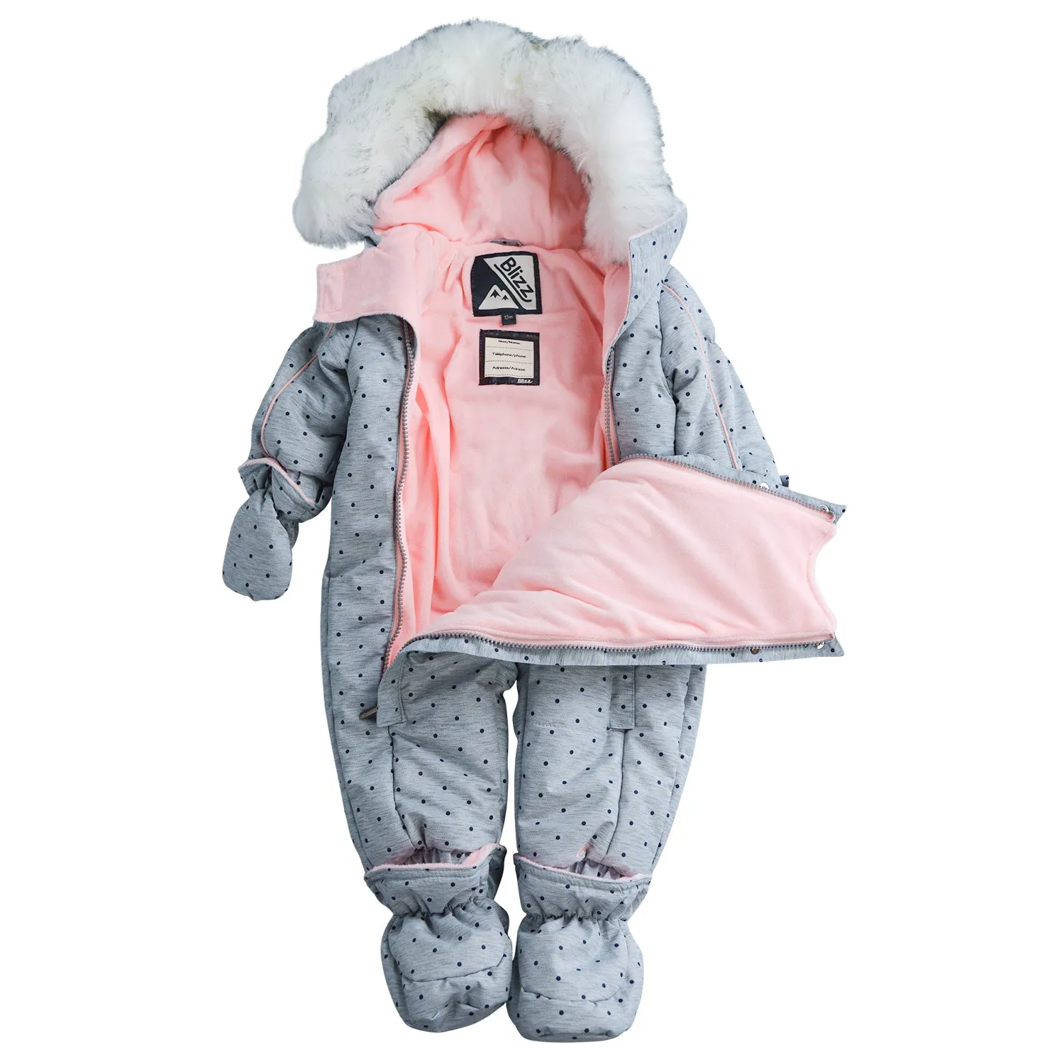 Blizz Baby Girls Grey Cat Snow Suit - 1 piece - (12m & 18m) - 21WBLI5114