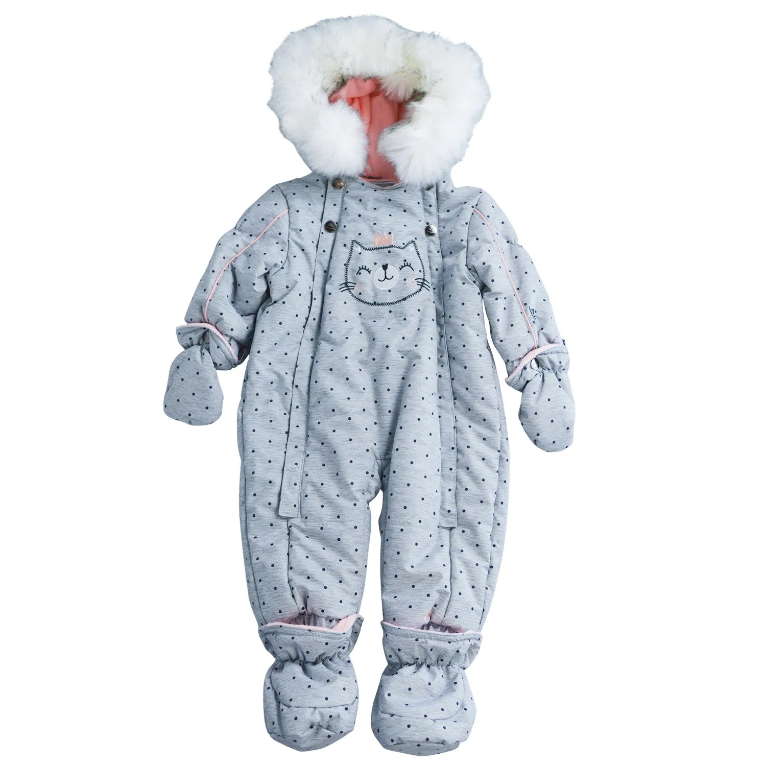 Blizz Baby Girls Grey Cat Snow Suit - 1 piece - (12m & 18m) - 21WBLI5114