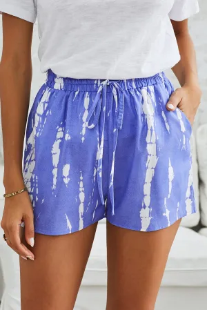 Boho-Chic Blue Tie Dye Drawstring Shorts