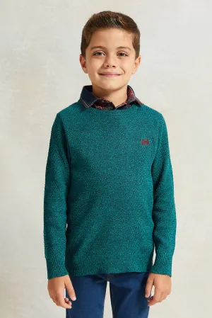 Boys Green Solid Hooded Sweater