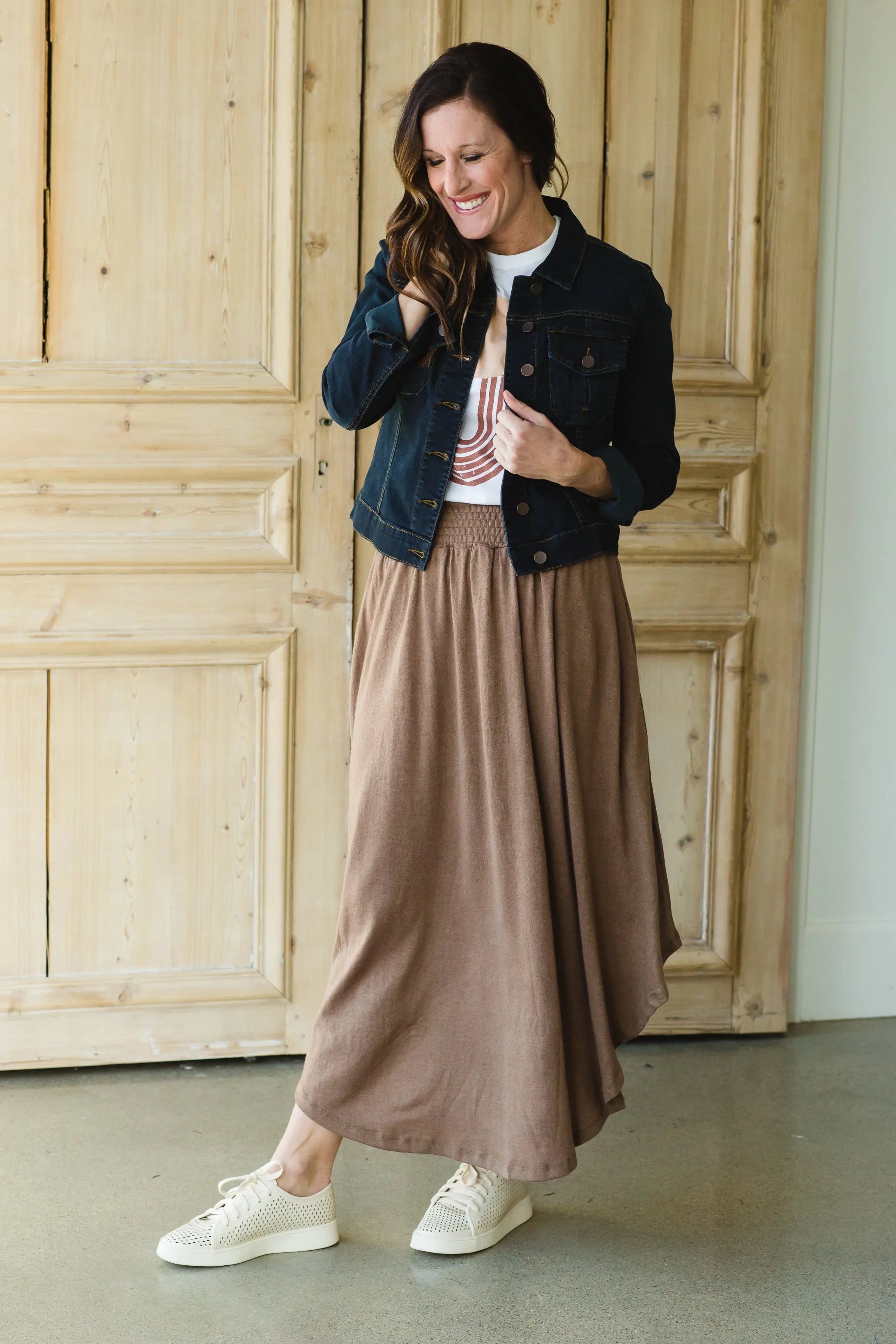 Brown Hi-Lo Flowy Midi Skirt - FINAL SALE