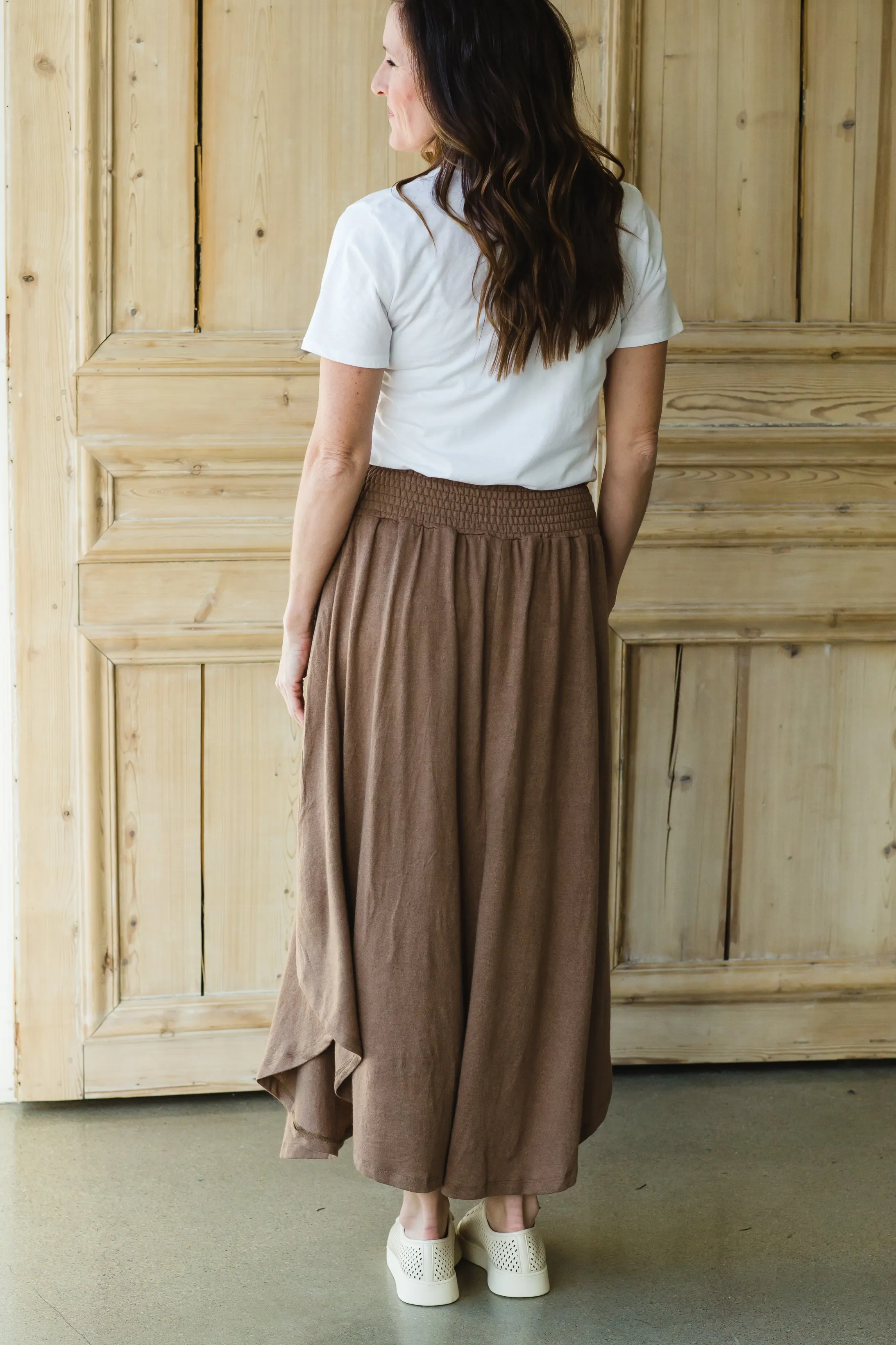 Brown Hi-Lo Flowy Midi Skirt - FINAL SALE