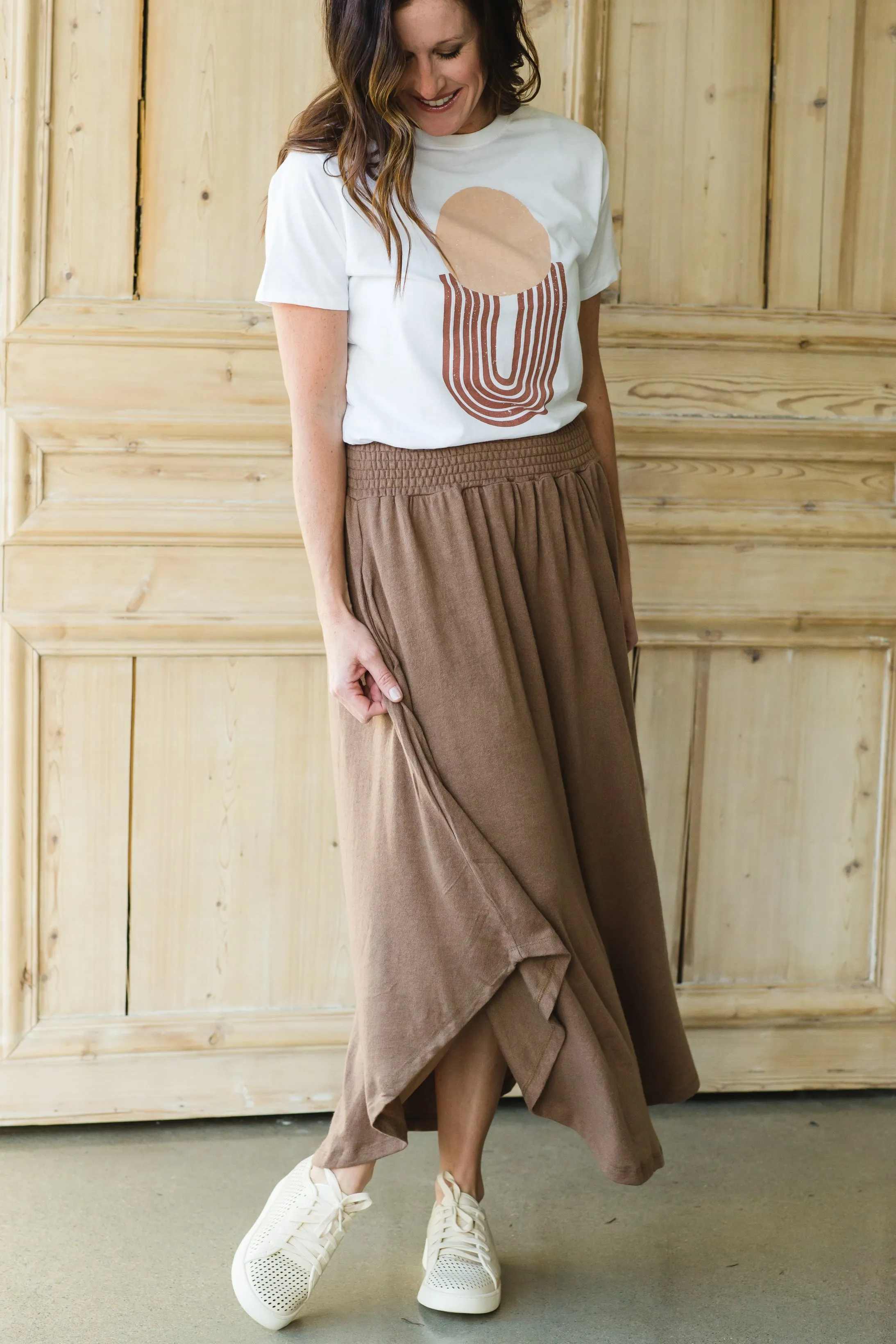 Brown Hi-Lo Flowy Midi Skirt - FINAL SALE