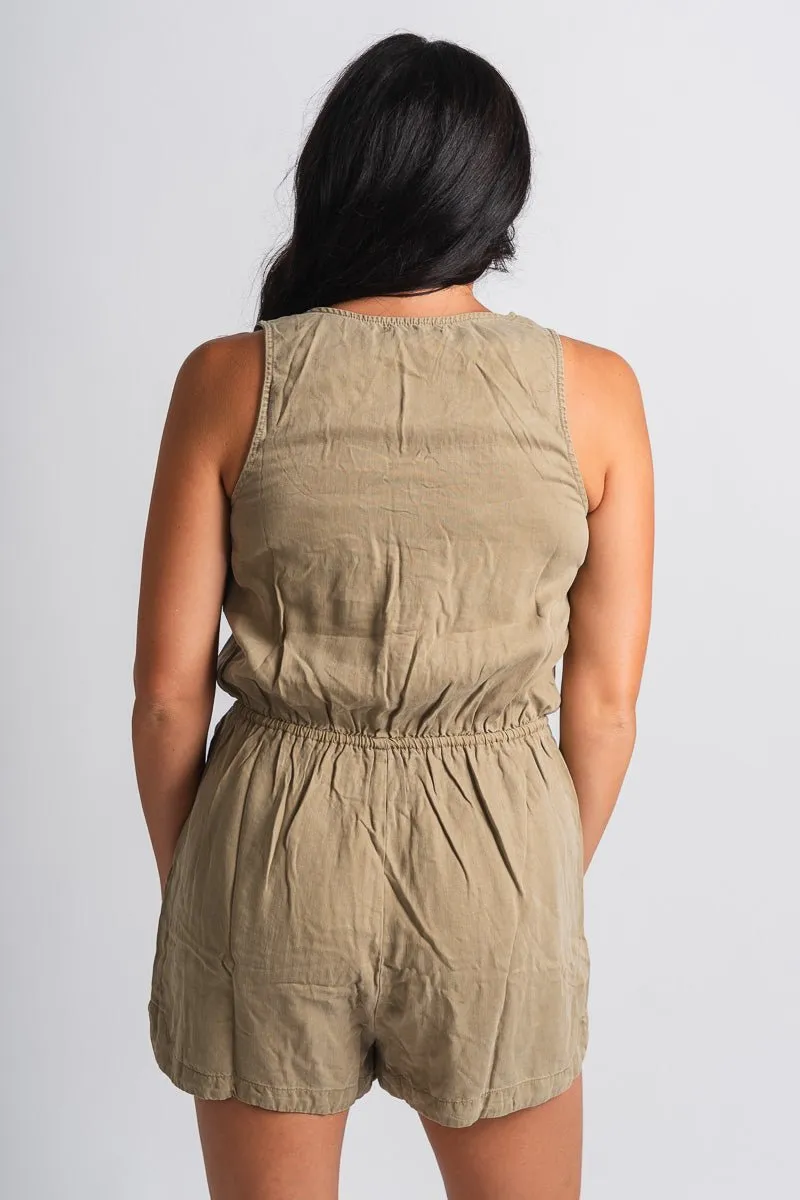 Button tank romper olive