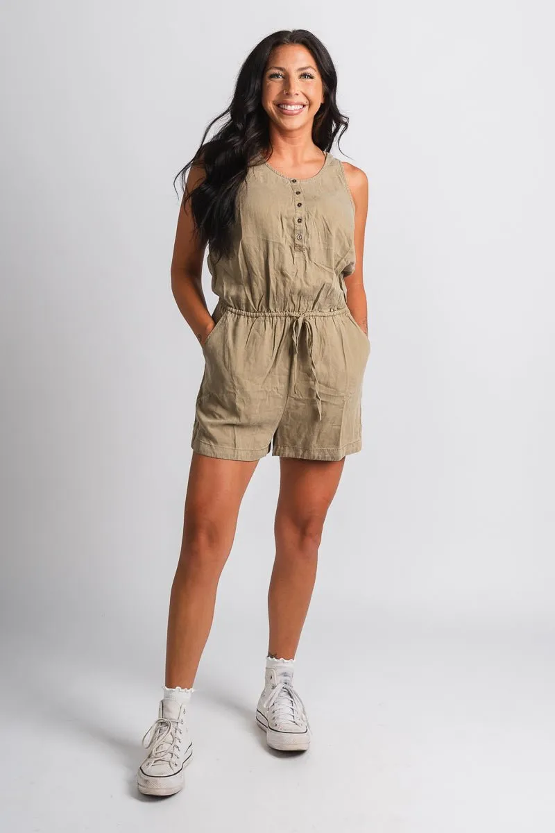 Button tank romper olive