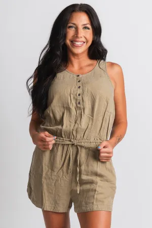 Button tank romper olive