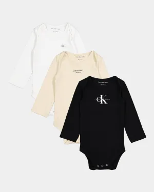 Calvin Klein Infants' Logo Rompers Giftpack 3 Pack Black