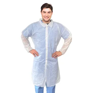 Disposable Lab Coat SMS 40 GSM White Lab Lacket with Loop Fastener XL Size