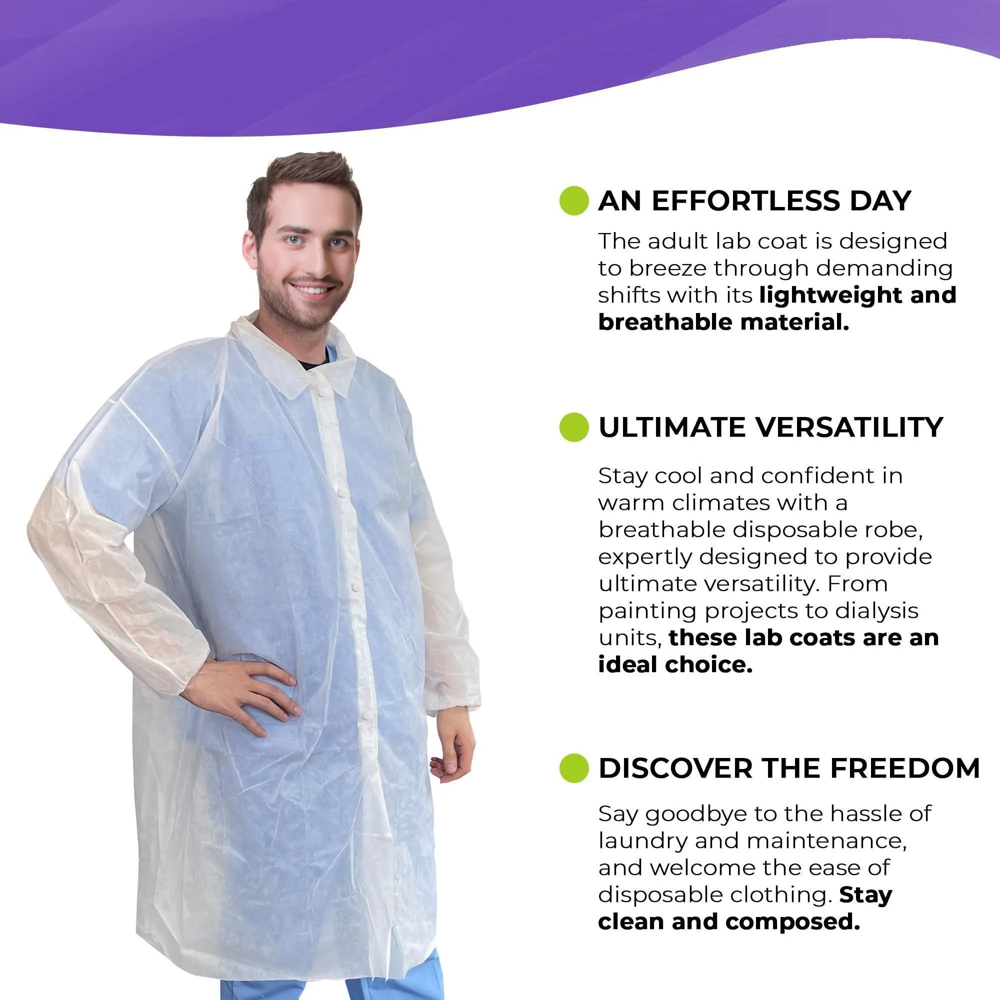 Disposable Lab Coat SMS 40 GSM White Lab Lacket with Loop Fastener XL Size