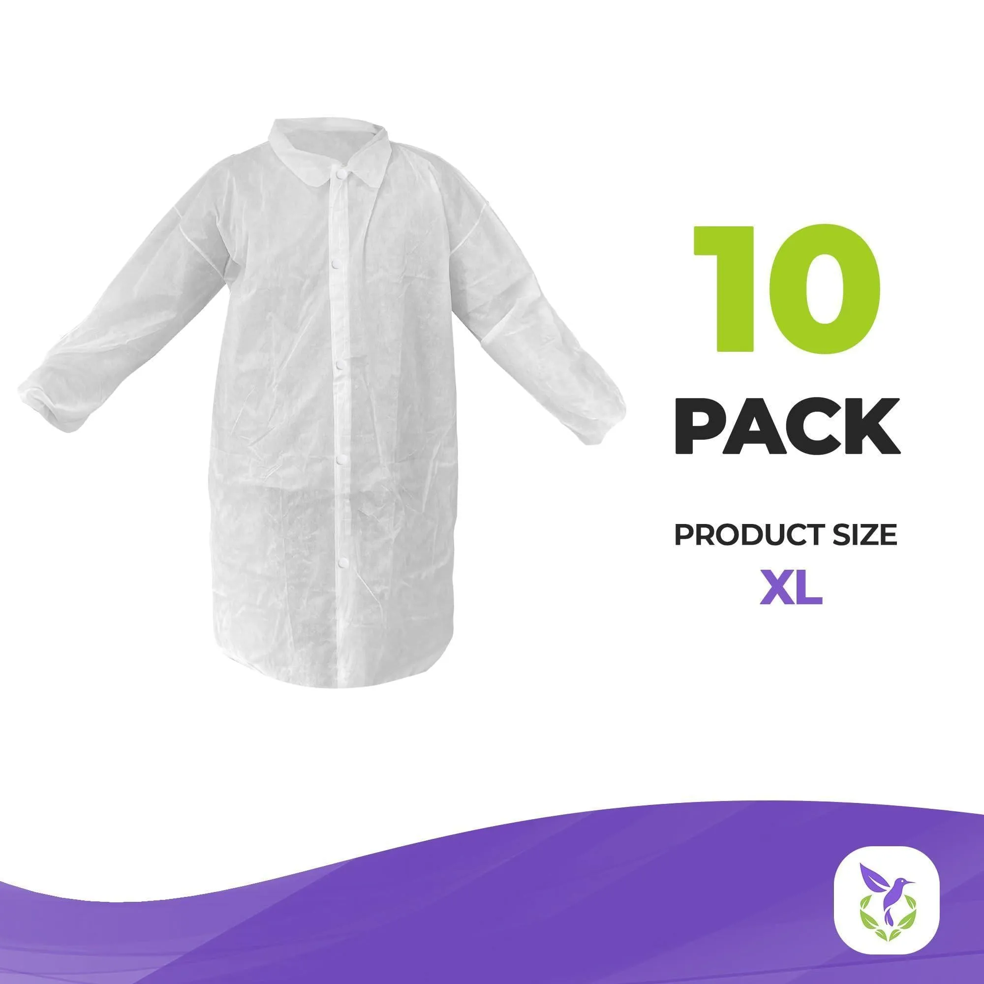 Disposable Lab Coat SMS 40 GSM White Lab Lacket with Loop Fastener XL Size