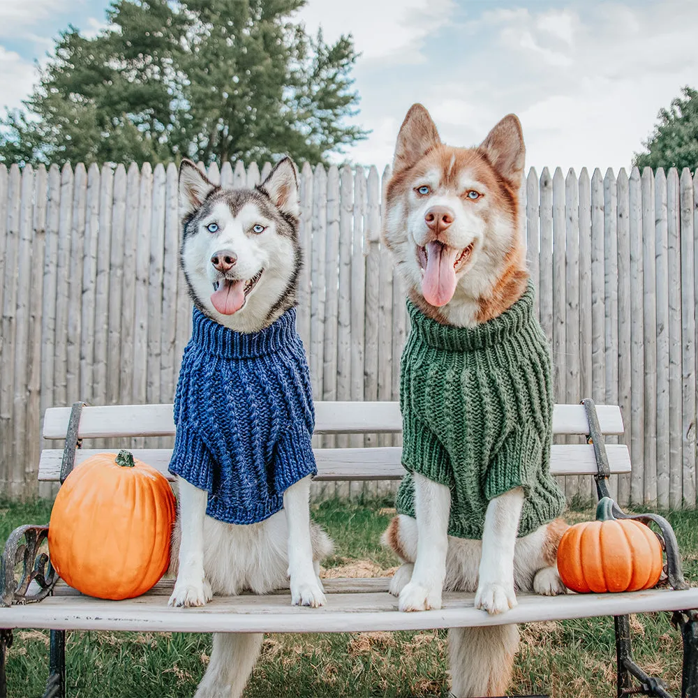 Dog Cable Knit Sweater - Dark Green