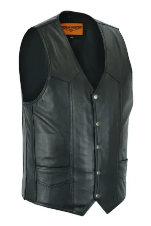 Dream Apparel Mens Plain Black Leather Vest Heavy Duty Premium Cowhide Leather