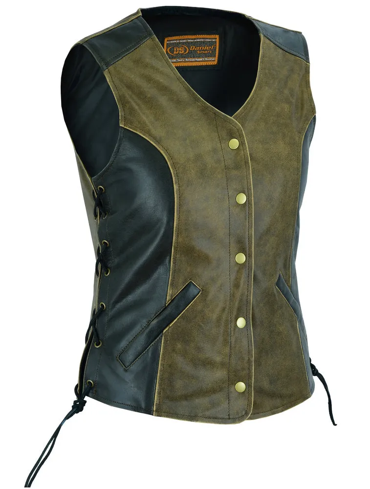 DS214  Women's Stylish Longer Body ¾ Vest - Side Laces - Two Tone