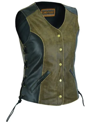 DS214  Women's Stylish Longer Body ¾ Vest - Side Laces - Two Tone