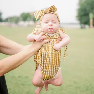 Emma Grace Shoppe Bubble Romper - Gold Gingham