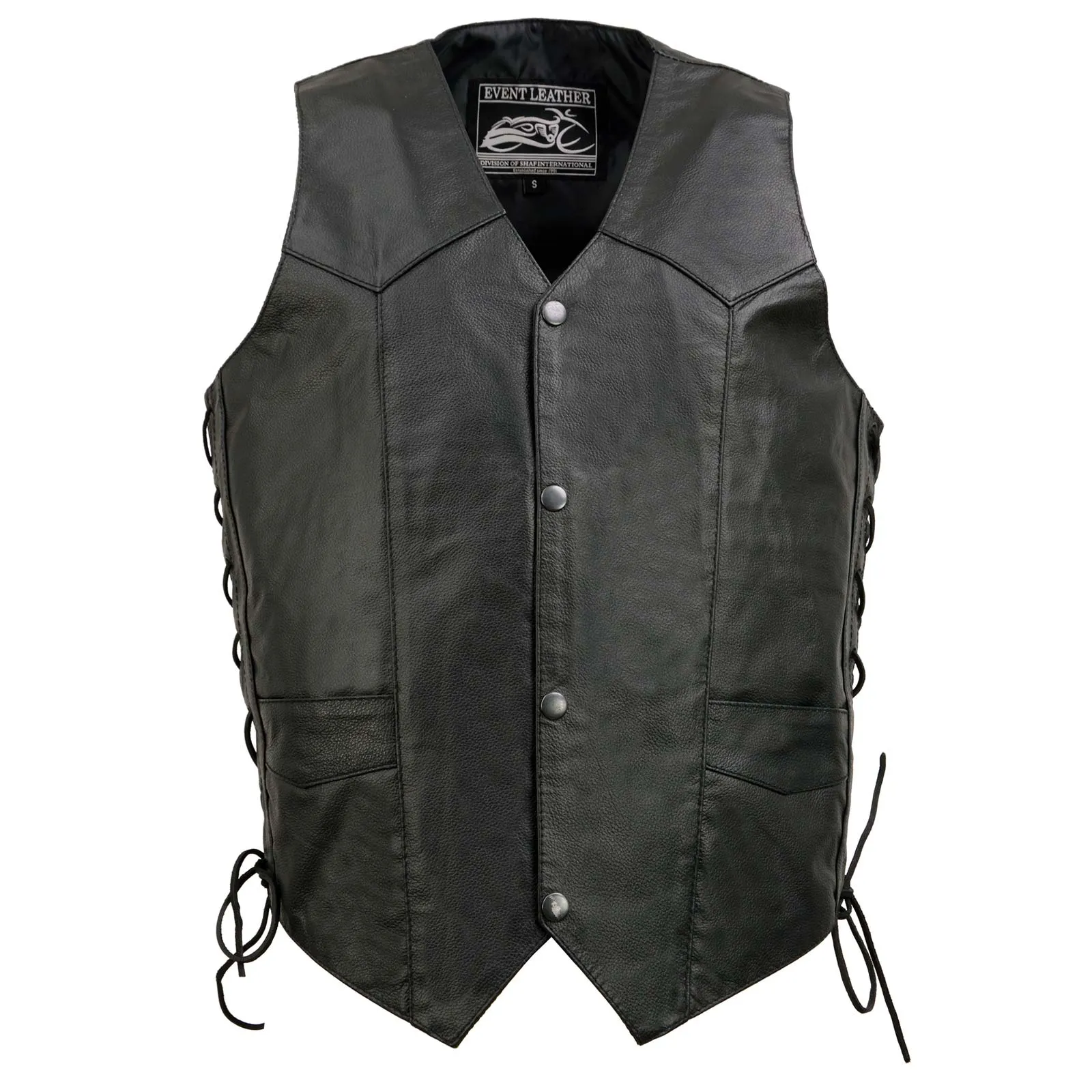 Event Leather EL1315 Men's Club Style Black Leather Motorcycle Riders Vest w/ Side Lace - Riding Club