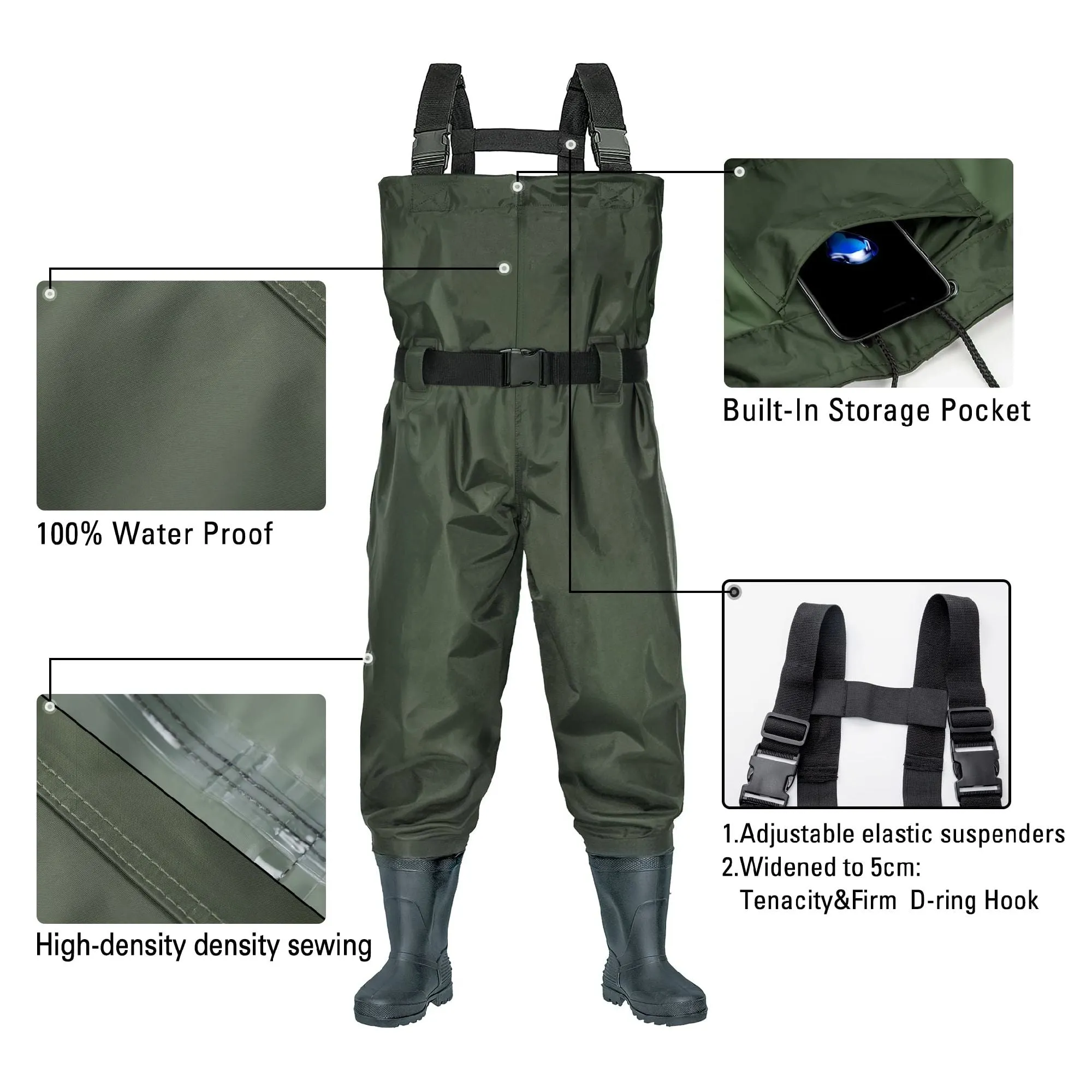 Fishing Waders Chest Waterproof Light Weight Nylon Bootfoot Waders