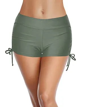 Full Lined No See Through Swim Shorts For Women-Army Green