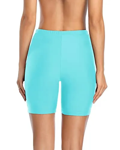 High Waisted Swim Shorts With Tummy Control Boy Shorts-Blue Green