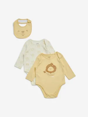 HOP Baby Yellow Applique-Detailed Cotton Rompers and Bib Set