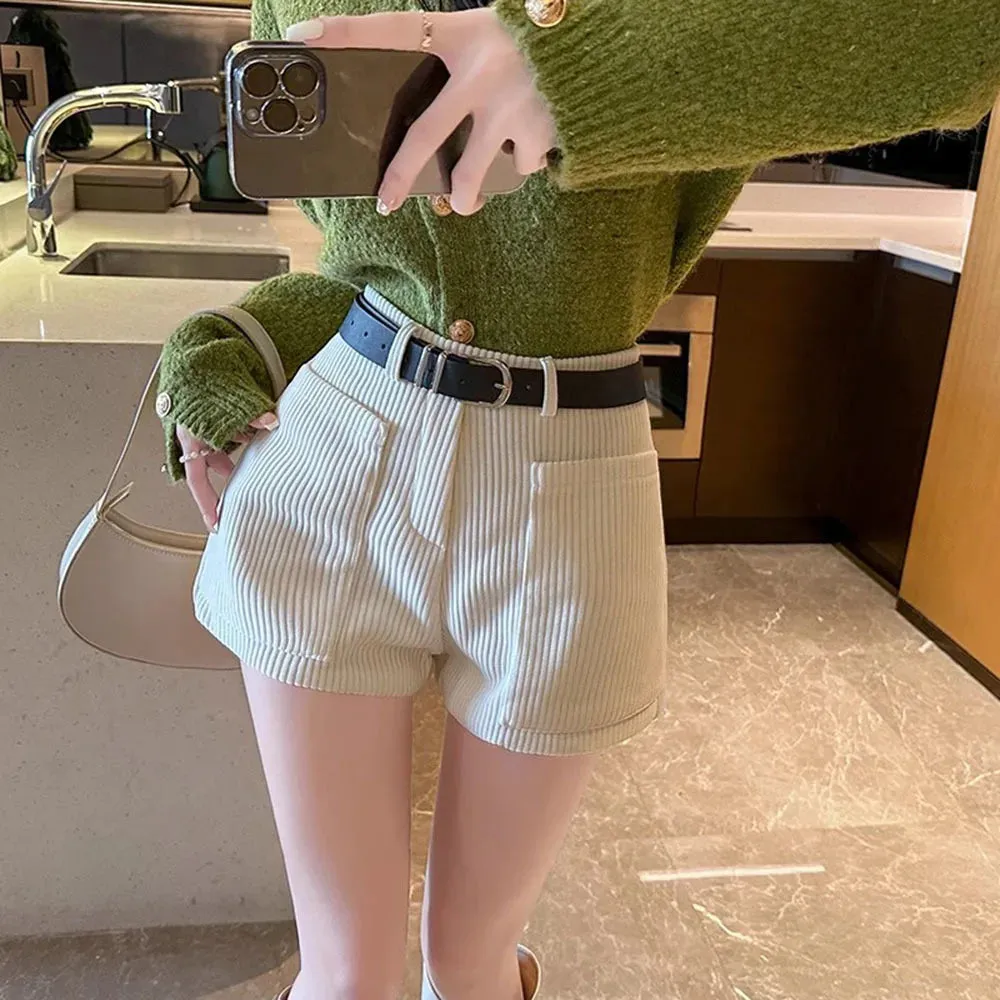 Korean Chic Pocket Office Lady Corduroy Shorts