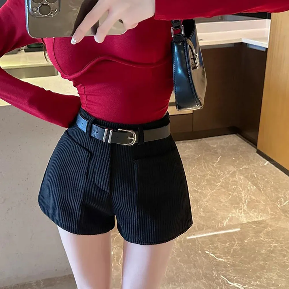 Korean Chic Pocket Office Lady Corduroy Shorts