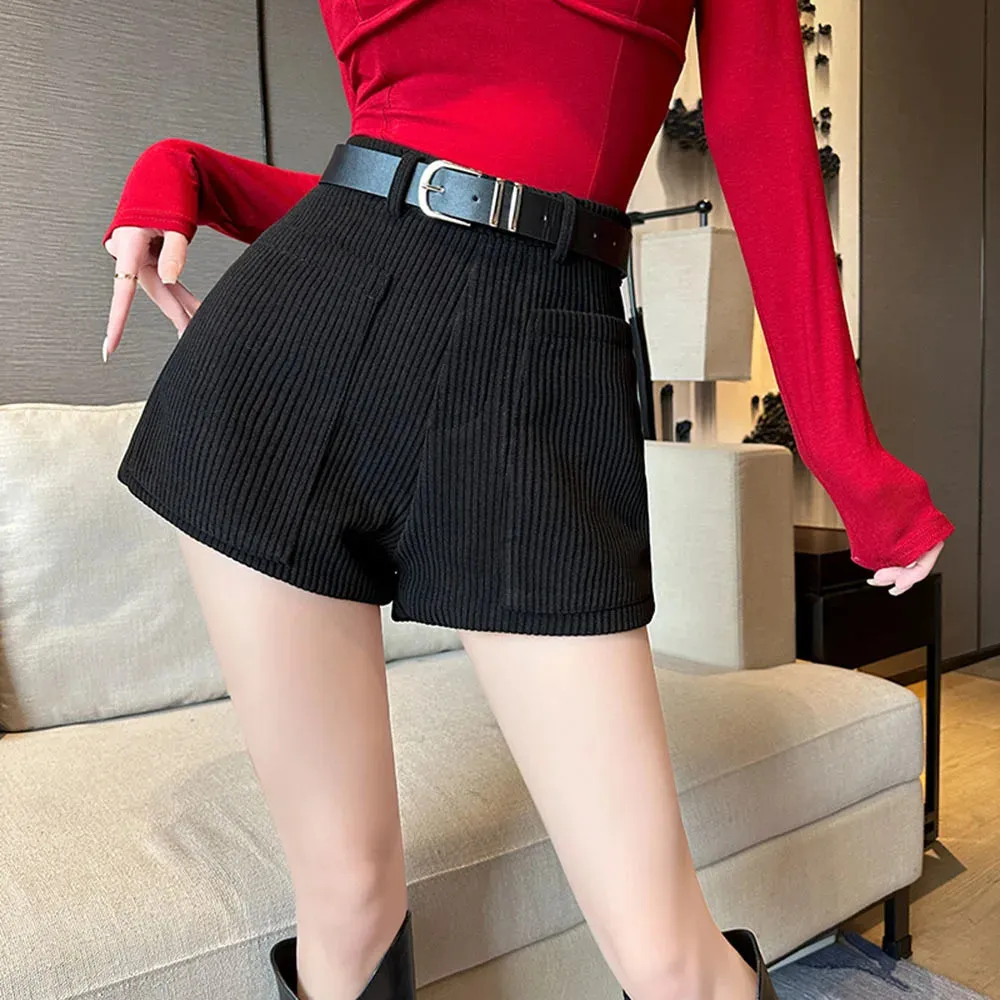 Korean Chic Pocket Office Lady Corduroy Shorts