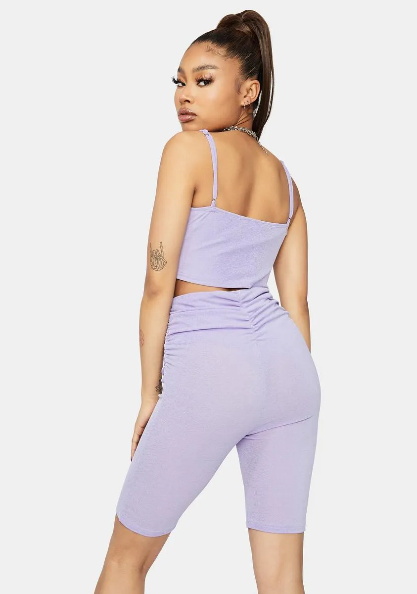 Lavender One Step Closer Hook & Eye Biker Shorts