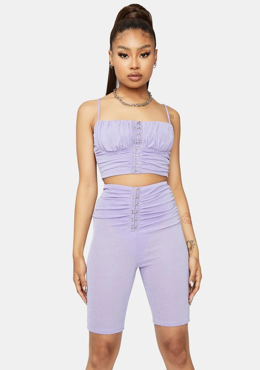 Lavender One Step Closer Hook & Eye Biker Shorts