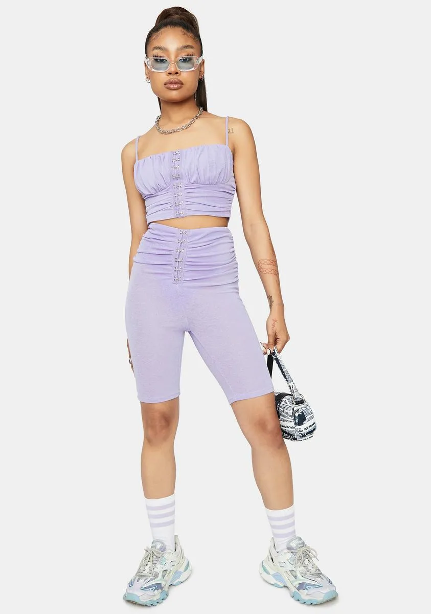 Lavender One Step Closer Hook & Eye Biker Shorts