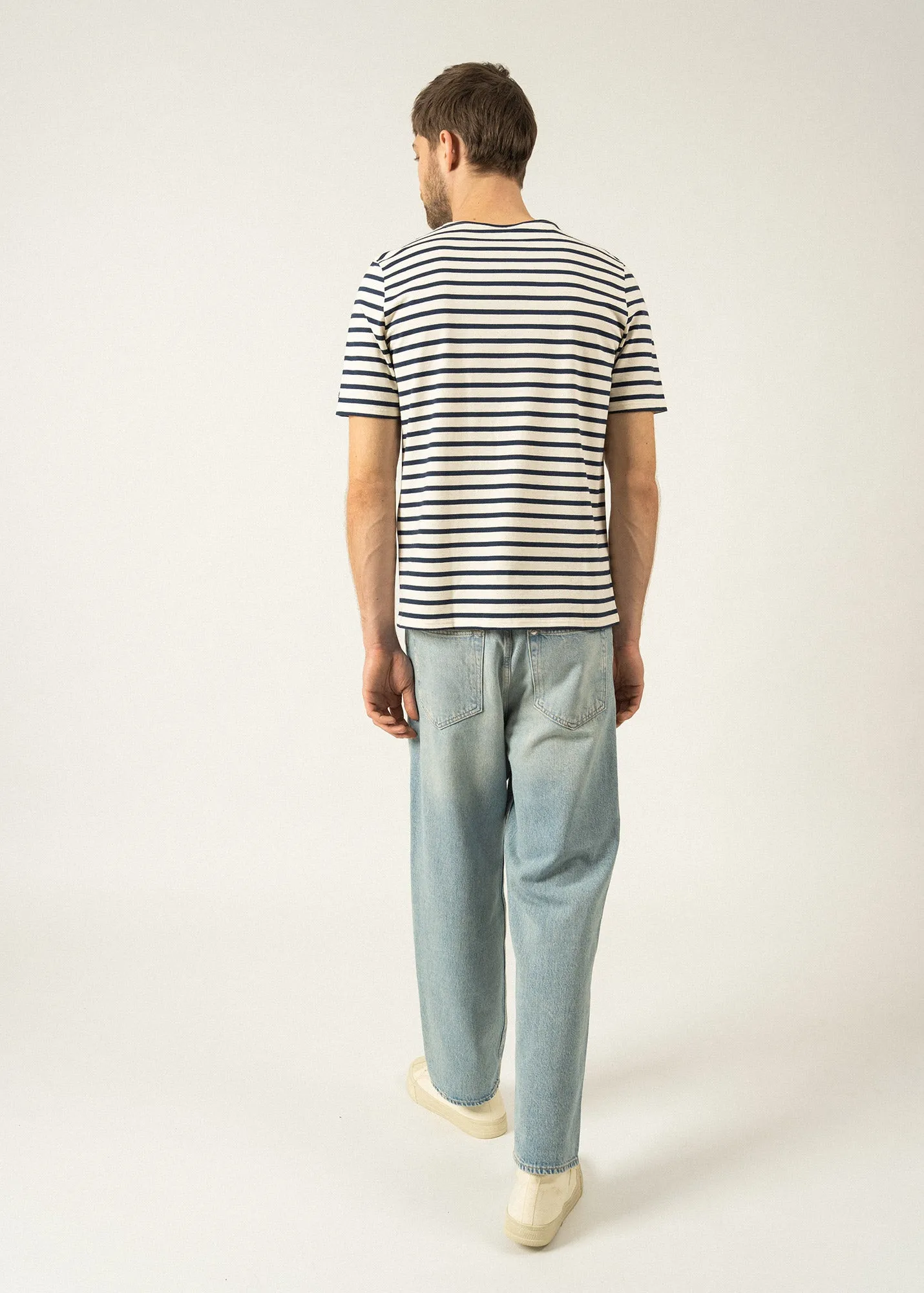 LEVANT MODERN - Breton Stripe Short Sleeve Shirt | Soft Cotton | Unisex Fit (ECRU / NAVY)