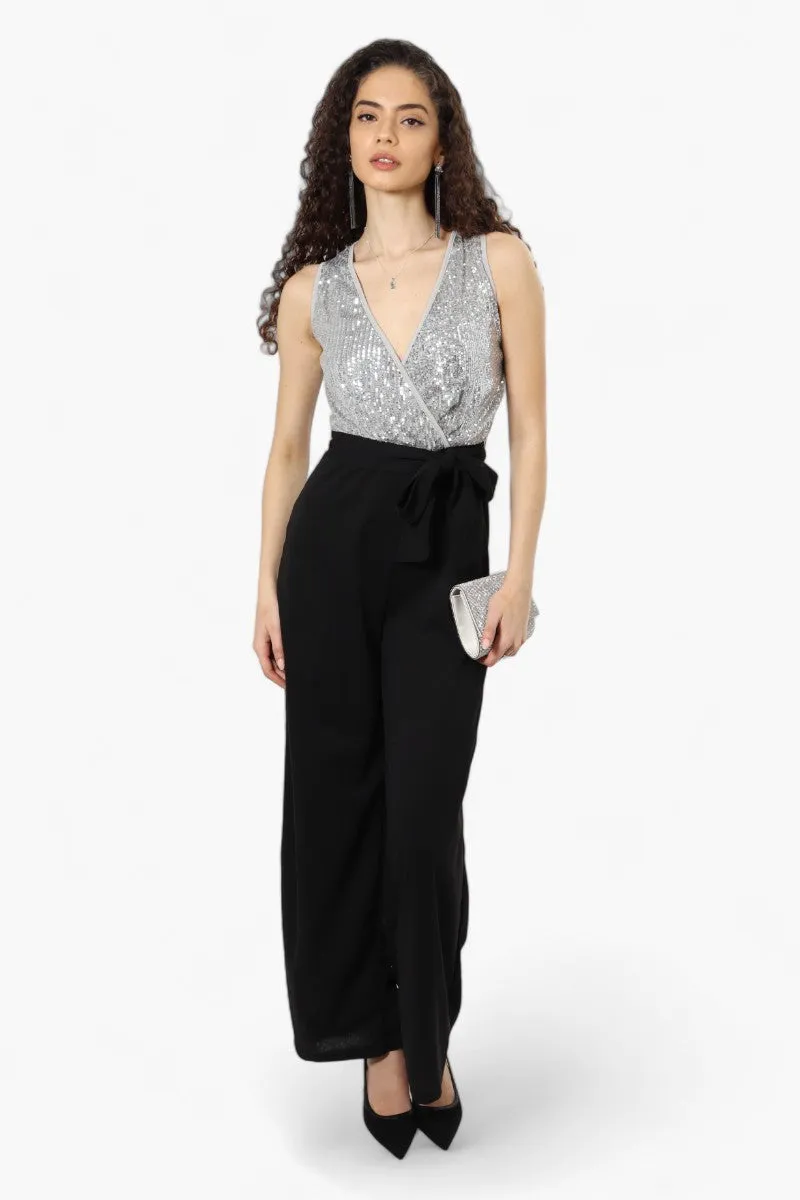 Limite Belted Sequin Top Jumpsuit - Grey