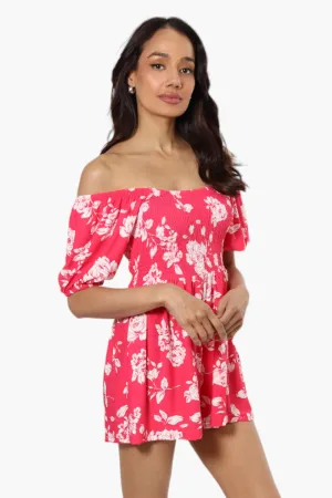 Majora Floral Smocked Waist Romper - Pink