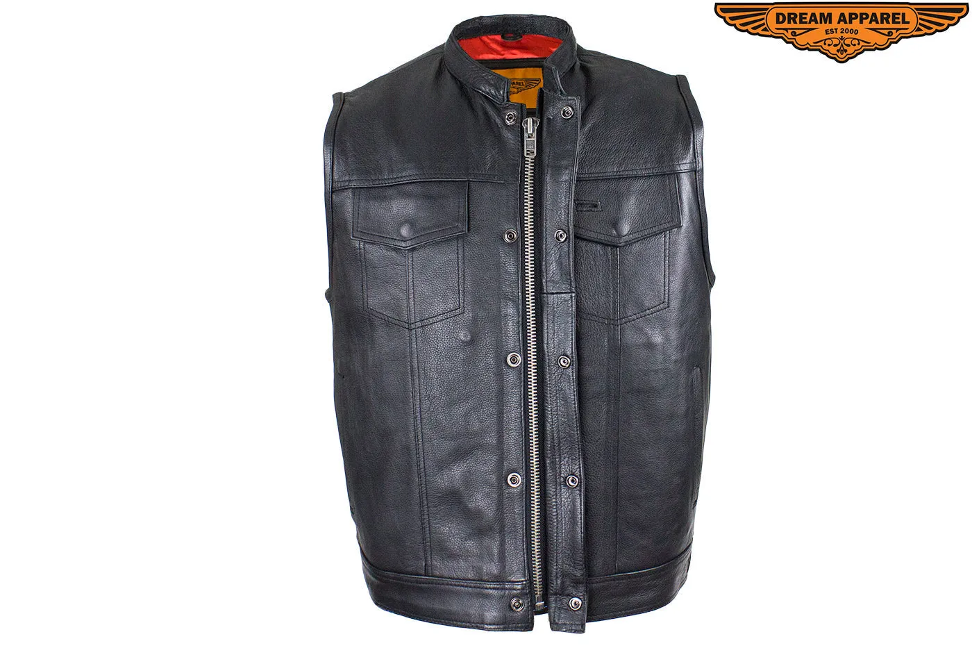 Men's Leather Motorcycle CLUB VEST with Red Liner