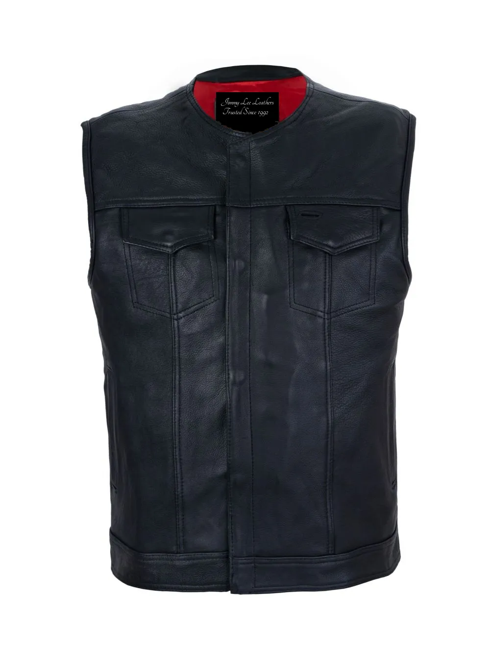 Mens Red Liner Premium Leather Club Vest No-Collar