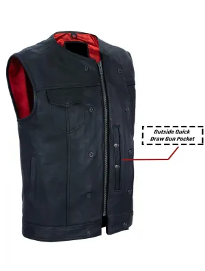 Mens Red Liner Premium Leather Club Vest No-Collar