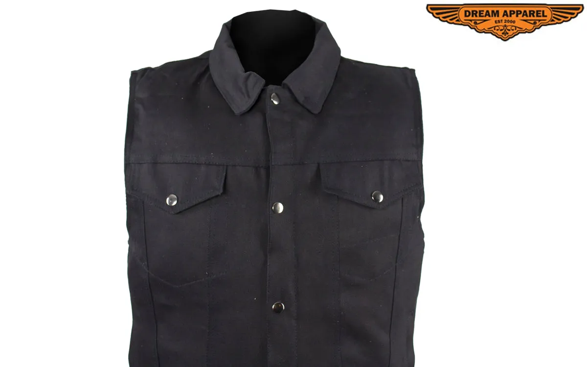 Men's Zippered Black Denim Club Vest