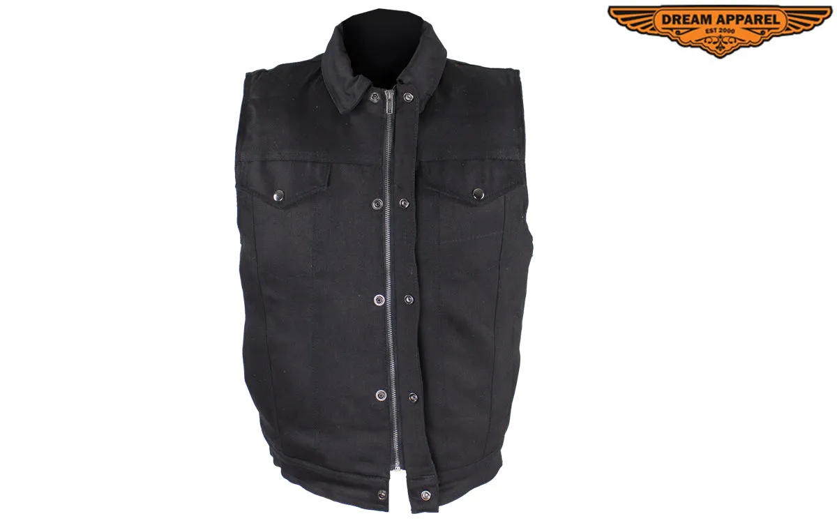 Men's Zippered Black Denim Club Vest