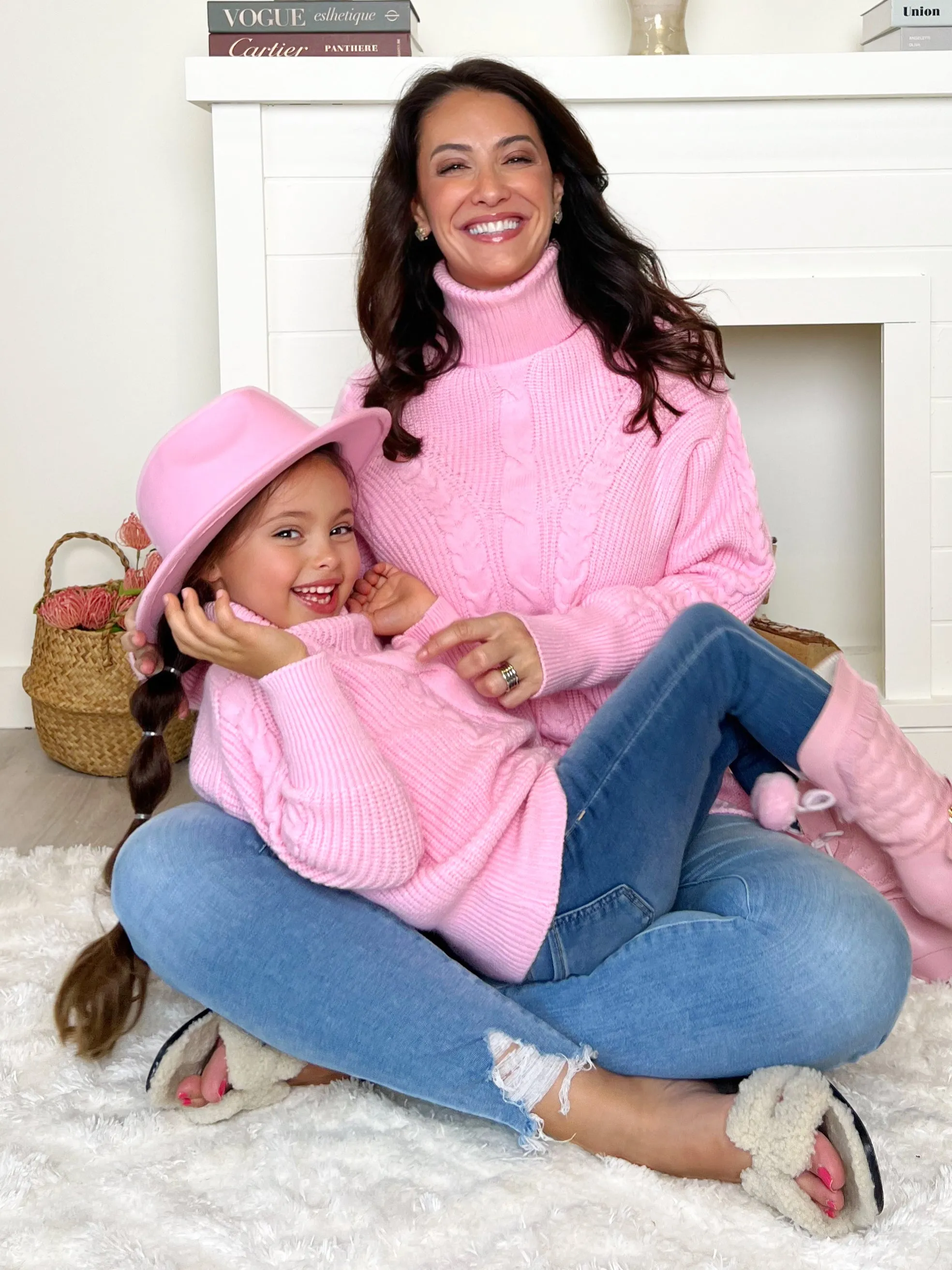 Mommy and Me Pink Oversized Cable Knit Sweater