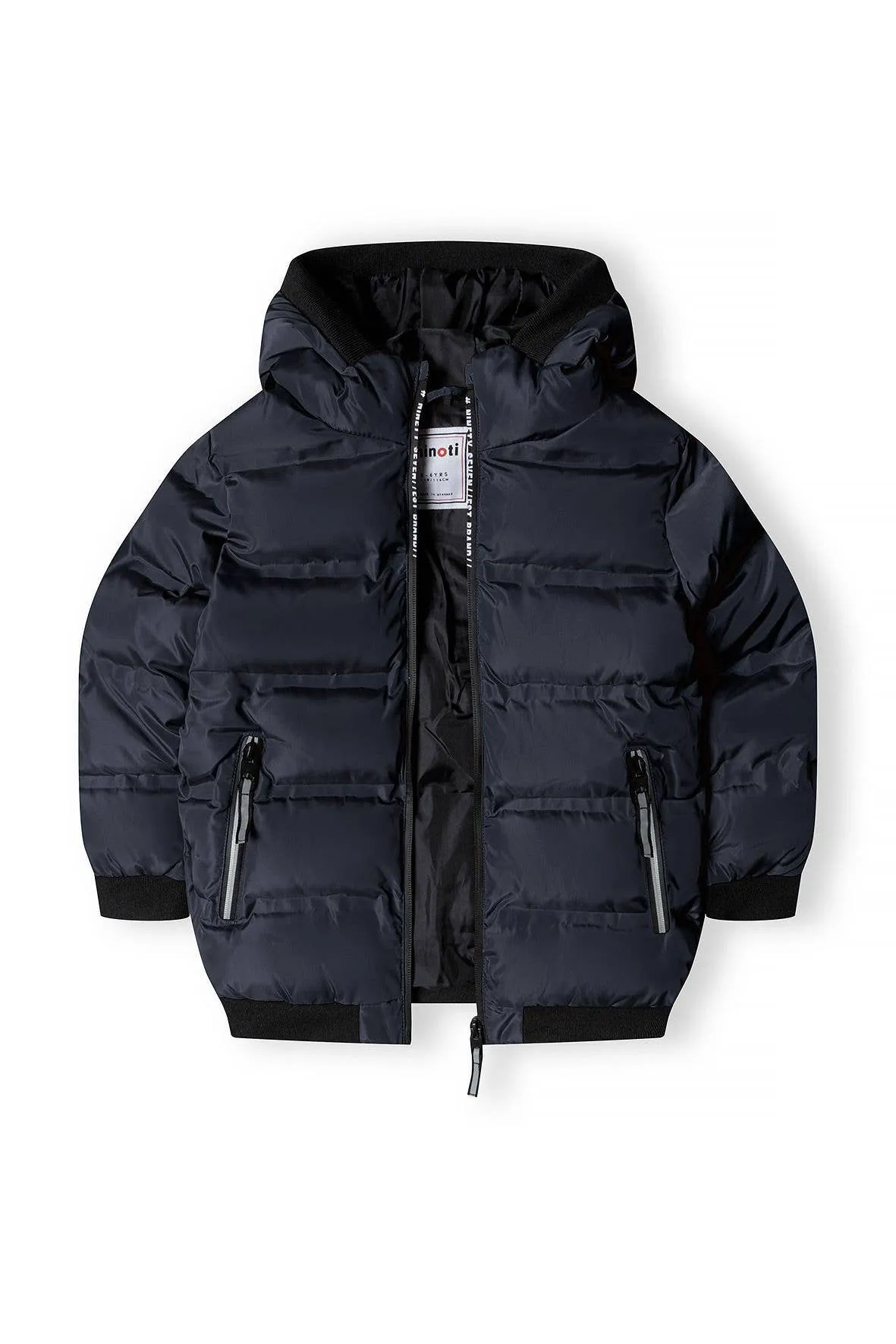 Padded Jacket With Hood And Two Way Zip Navy Blue *In store now*