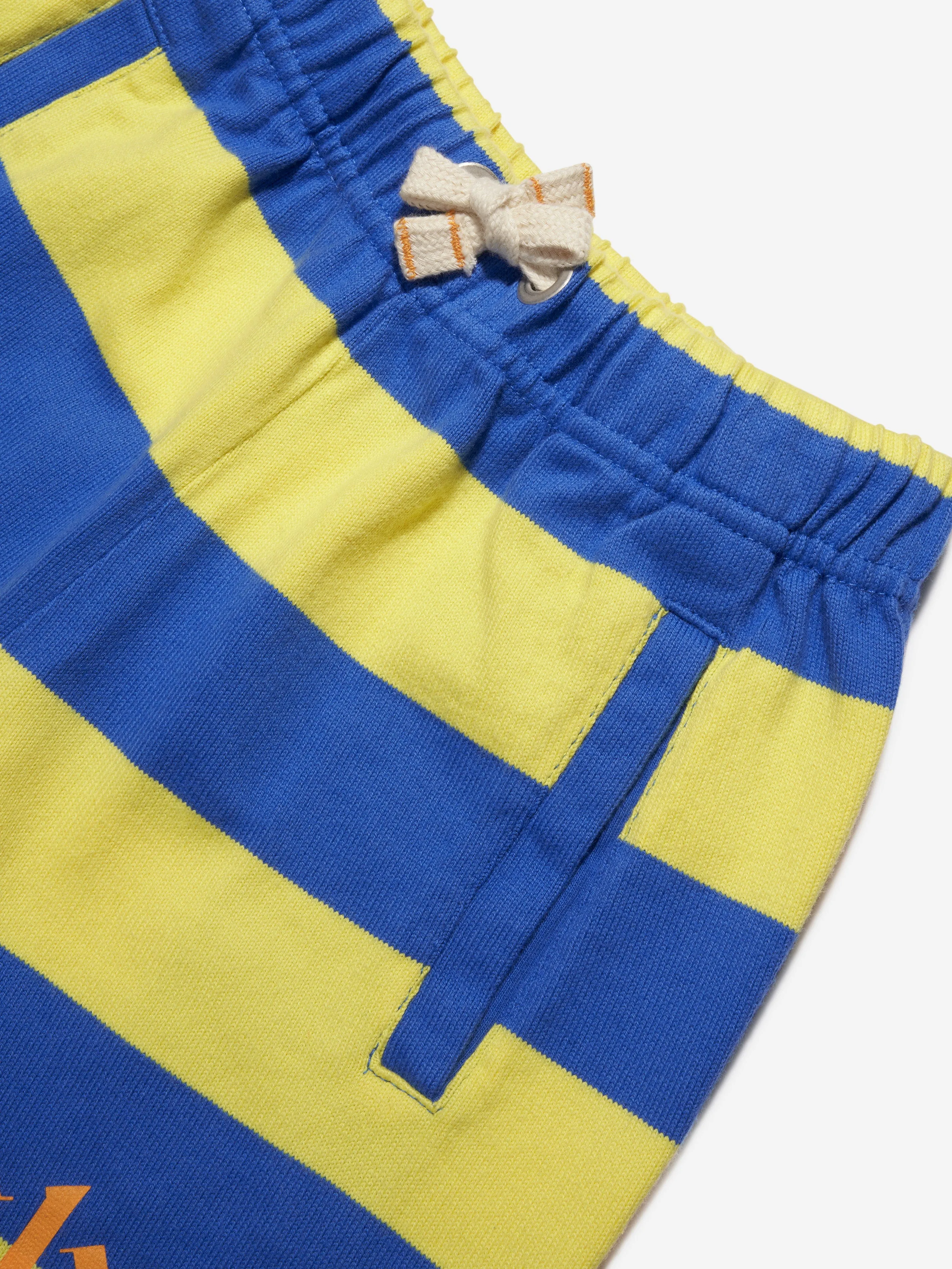 Palm Angels Boys Stripes Overlogo Sweat Shorts in Blue