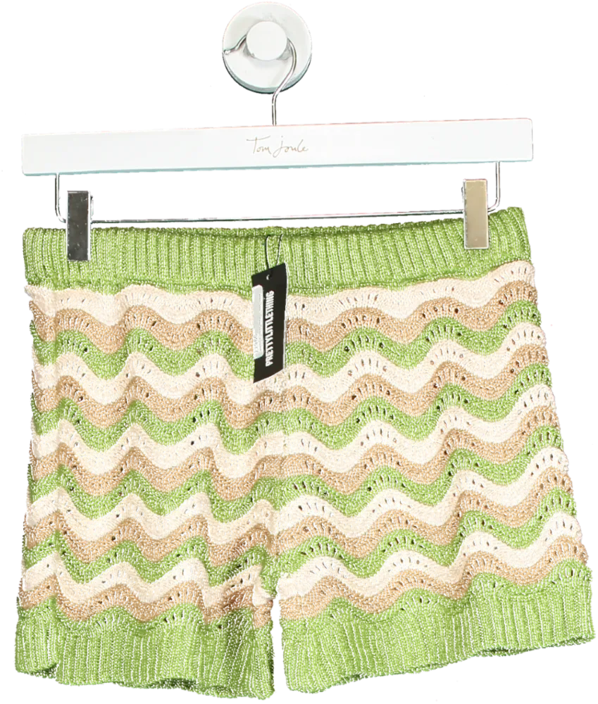 Prettylittlething Green Wave Knit Textured Mini Short UK S