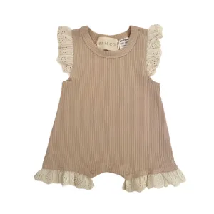 Rai & Co Mini Ribbed Lace Frill Romper- Beige