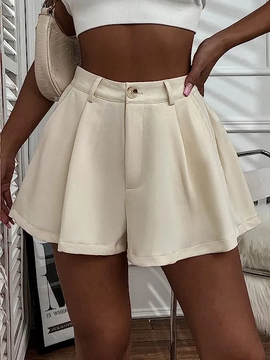 Summer Chic White High Waist Pleated Shorts